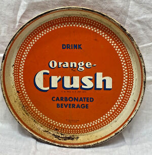 Vintage Orange Crush Metal Advertising Serving Tray Sign Soda Pop Crushy 1948